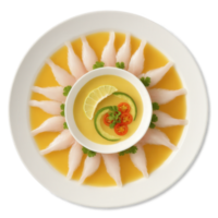 Tiradito - A variation of ceviche where thinly sliced fish is marinated in lime juice and aji amarillo sauce, offering png