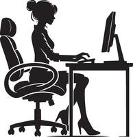 person sitting on an ergonomic office chair at a desk vector