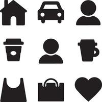 A silhouette of a Black Filled Icons Set on white background vector