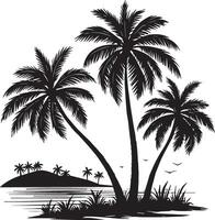 Coconut trees icons silhouettes style with white background vector