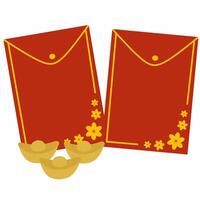 Illustration of red envelope and gold for chinese new year event vector