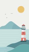 Minimalistic illustration of island and lighthouse. With copy space. Suitable for social media projects vector