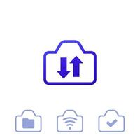 camera, file transfer icons on white vector