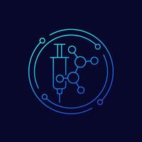 molecule and syringe icon, linear design vector