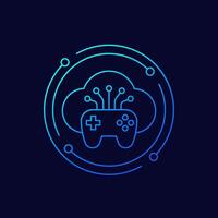 game server icon with gamepad, cloud gaming, linear design vector