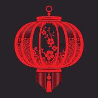 Lunar New Year Paper Lamp Silhouette Featuring Traditional Chinese Lantern with in Red Japan Lantern Style vector