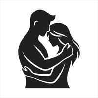 Bride and Groom Hugging in Romantic Proposal Poses for Happy Valentine's Day Silhouette Art vector