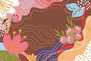 Abstract beautiful floral pattern with flowers, leaves and floral arrangement. Beautiful floral composition on dark background. Unique trendy colorful colorful colorful background vector