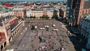Krakow main market square on sunny day with tourists video