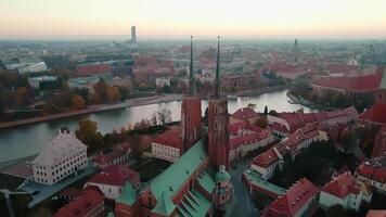Aerial view of Wroclaw cityscape panorama in Poland video