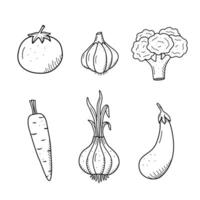 Collection of drawing vegetables in doodle style. A set of illustrations of the vegetable harvest vector