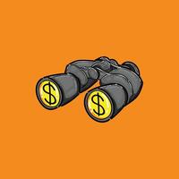 A creative depiction of binoculars with dollar signs, symbolizing financial vision, investment strategies, and economic insight. Ideal for themes of wealth, business planning, and personal finance. vector