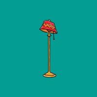 An artistic graphic depiction of a vintage-style floor lamp featuring bold colors and unique decorative accents, standing lamp in a green background, combining elements of classic elegance and modern vector