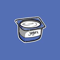 design style illustration of a yogurt container on a blue background, showcasing simplicity and dairy concept. vector