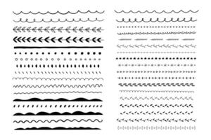 Set of abstract curved scribble lines isolated on white background. Waves, dots, hills, branches, fir branches, leaves vector