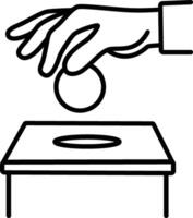 Thin Line Icon Showing Hand Adding Coin to Box Symbolizing Charity and Sponsorship vector
