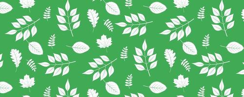 a green and white patternbackground with autum leaves vector