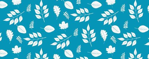 a pattern with autum leaves on a blue background vector
