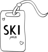 Ski pass graphic line illustration. isolated on transparent background card for skiing and snowboarding in mountains vector