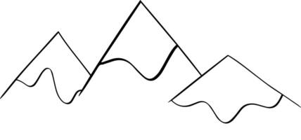 Silhouette of three mountains with three peaks on white background. graphic line illustration vector
