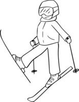 Graphic line drawing of Skier smiling having rest on the mountain. Sports and recreation in the mountains. isolated for your design works. illustration on transparent background vector
