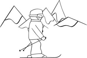 Downhill skiing, modern minimalistic graphic line design. illustration with skier in mountains vector