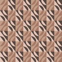 Geometric seamless pattern featuring interlocking circles and rhombuses in warm shades of brown, beige, and cream. Creates an optical illusion effect, suitable for textiles, wallpapers, backgrounds. vector