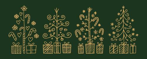 a set of four whimsical Christmas trees, each with its unique style and decorations vector