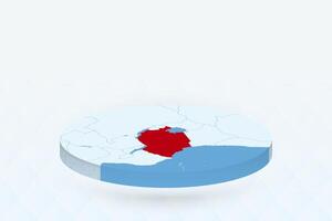 3D Isometric Map Highlighting Tanzania in Red. vector
