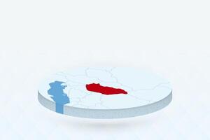 3D Isometric Map Highlighting Hungary in Red. vector