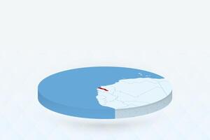 3D Isometric Map Highlighting Gambia in Red. vector