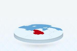 3D Isometric Map Highlighting Lithuania in Red. vector