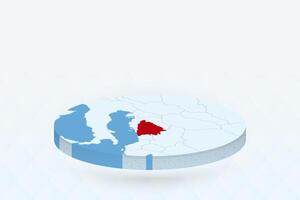 3D Isometric Map Highlighting Bosnia and Herzegovina in Red. vector