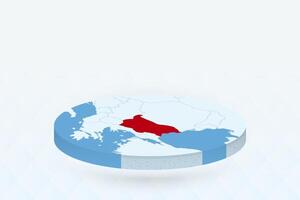 3D Isometric Map Highlighting Bulgaria in Red. vector