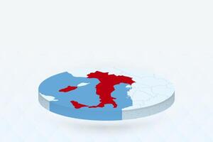 3D Isometric Map Highlighting Italy in Red. vector