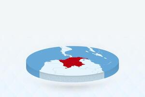 3D Isometric Map Highlighting Colombia in Red. vector