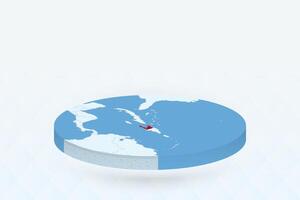 3D Isometric Map Highlighting Haiti in Red. vector