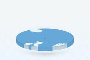 3D Isometric Map Highlighting Faroe Islands in Red. vector