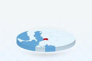 3D Isometric Map Highlighting Montenegro in Red. vector