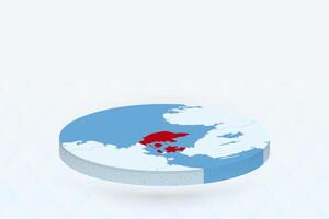 3D Isometric Map Highlighting Denmark in Red. vector