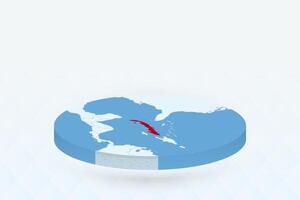 3D Isometric Map Highlighting Cuba in Red. vector