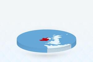 3D Isometric Map Highlighting Ireland in Red. vector