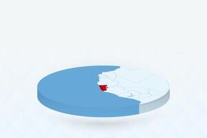 3D Isometric Map Highlighting Liberia in Red. vector