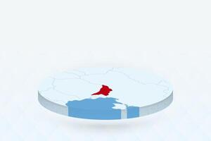 3D Isometric Map Highlighting Moldova in Red. vector