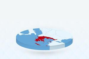3D Isometric Map Highlighting Greece in Red. vector