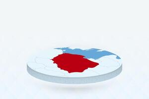 3D Isometric Map Highlighting Poland in Red. vector