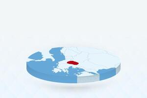 3D Isometric Map Highlighting North Macedonia in Red. vector