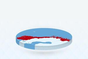 3D Isometric Map Highlighting Norway in Red. vector