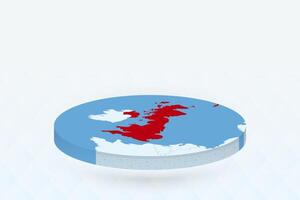 3D Isometric Map Highlighting United Kingdom in Red. vector