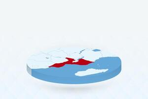 3D Isometric Map Highlighting Mozambique in Red. vector